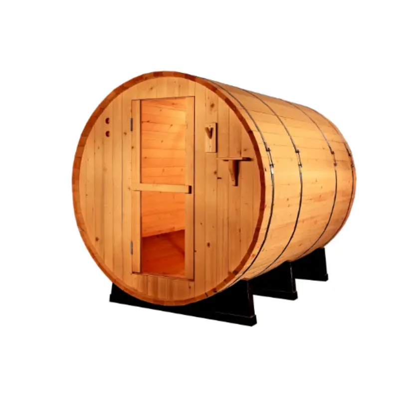 Canadian Pine Wood 8-Foot Outdoor Barrel Sauna | 6–8 Person Wet & Dry Spa With Wood-Burning Heater 1