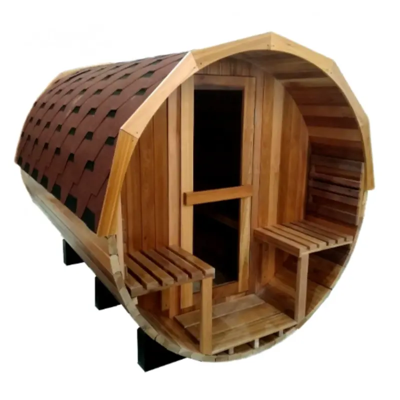 Canadian Red Cedar Barrel Outdoor Wet Dry Swedish Sauna 8Ft With 9Kw Heater Upgrade For  6-8 Persons 1