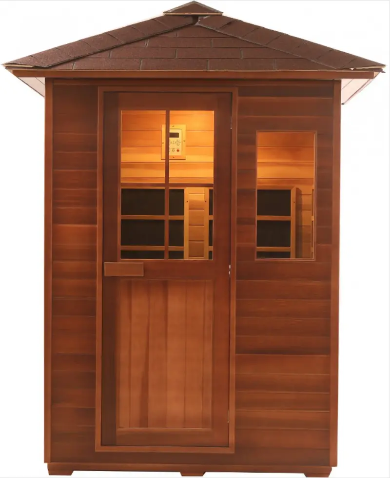 Canadian Red Cedar Traditional Steam Outdoor Sauna / Spa -4.5Kw Heater For 3 Persons 1