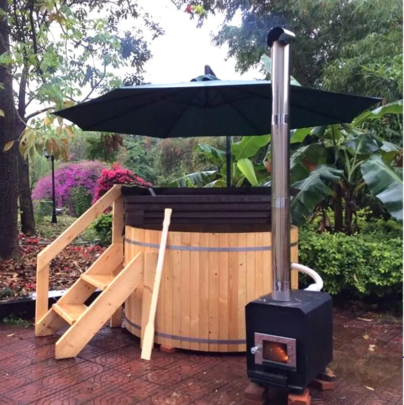 Canadian Red Cedar Wood Fired Outdoor Hot Tub Spa - External Heater 3