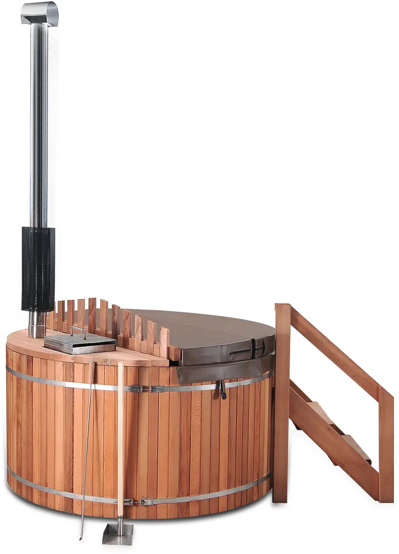 Canadian Red Cedar Wood Fired Outdoor Hot Tub Spa - Internal Heater 1