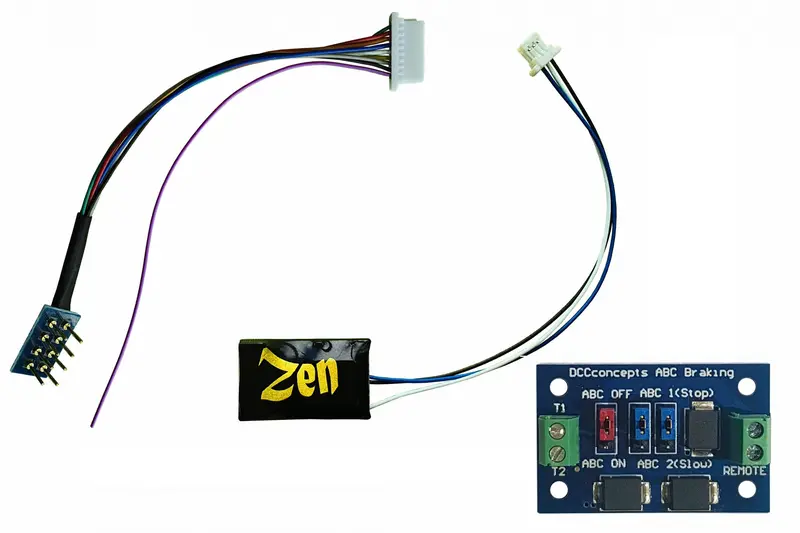 Dcc Concepts Dcd-Znmini.4A - Zen Black Decoder: Classic Small Decoder Shape With 8-Pin Harness, 4 Function, + Abc Module 1