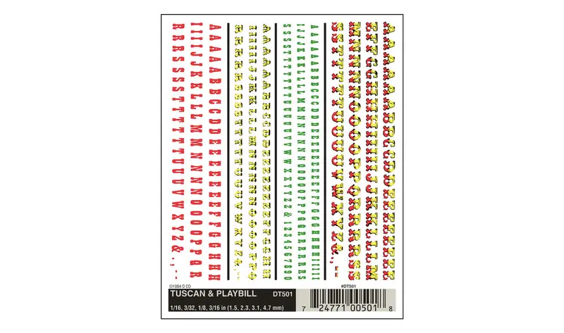 Dt501 - Dry Transfer - Lettering Tuscan & Playbill (1.58, 2.38, 3.17, 4.76Mm) 1