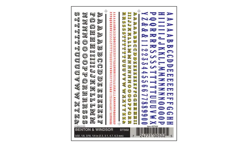 Dt502 - Dry Transfer - Lettering, Benton & Windsor (2.38, 3.17, 4.76, 6.35Mm) 1