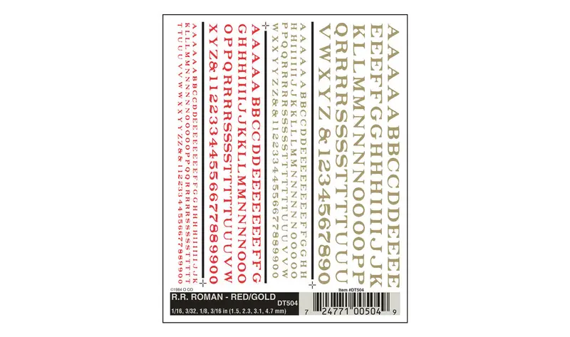 Dt504 - Dry Transfer - Lettering, Roman - Red/Gold (1.58, 2.38, 3.17, 4.76Mm) 1