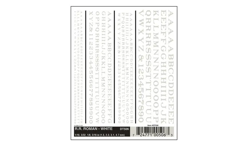 Dt506 - Dry Transfer - Lettering, Roman - White (1.2, 2.3, 3.1, 4.7Mm) 1