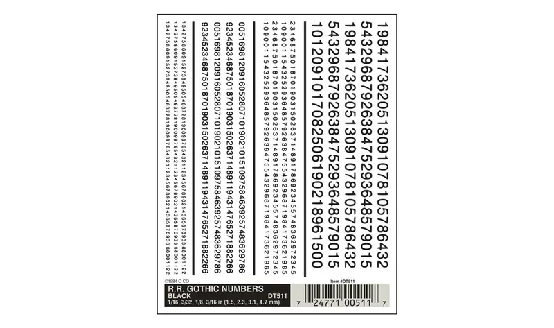 Dt511 - Dry Transfer - Numbers, Gothic - Black (1.2, 2.3, 3.1, 4.7Mm) 1