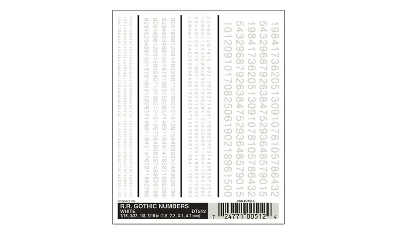 Dt512 - Dry Transfer - Numbers, Gothic - White (1.2, 2.3, 3.1, 4.7Mm) 1