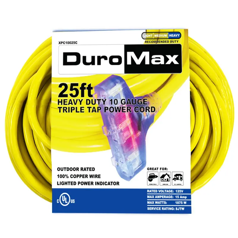 Duromax Xpc10025c 25-Foot 10 Gauge Triple Tap Extension Power Cord 1