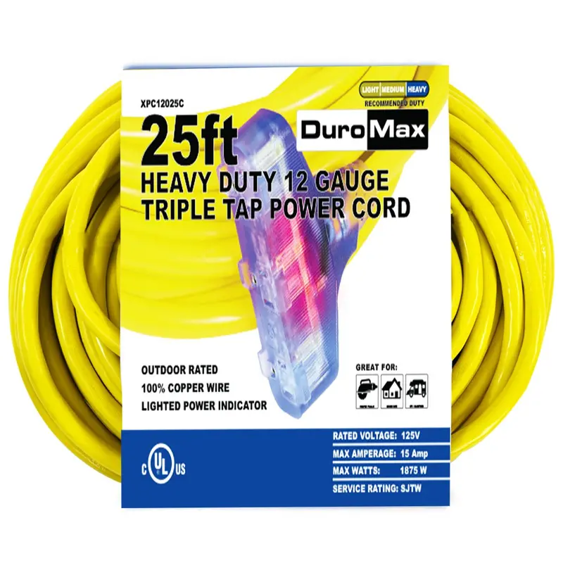 Duromax Xpc12025c 25-Foot 12 Gauge Triple Tap Extension Power Cord 1