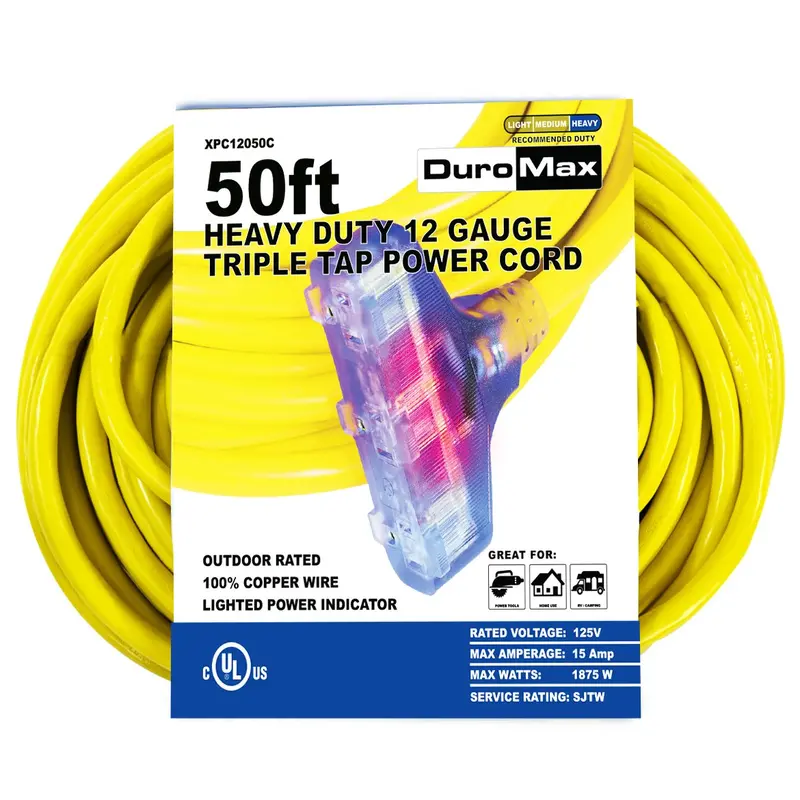 Duromax Xpc12050c 50-Foot 12 Gauge Triple Tap Extension Power Cord 1