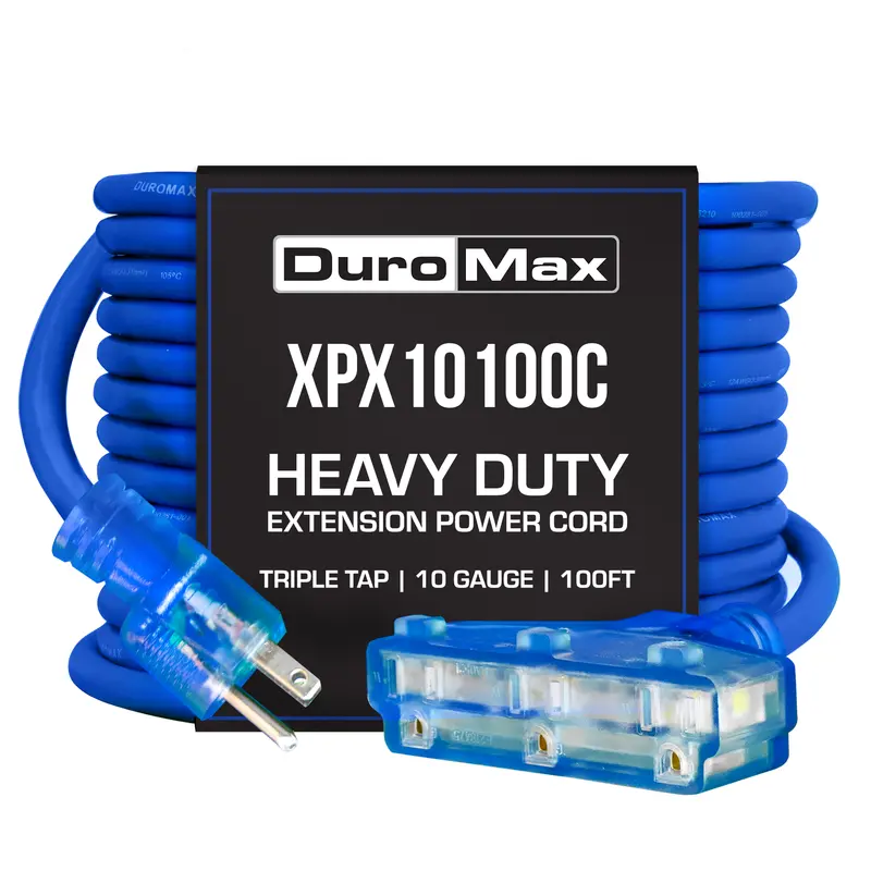 Duromax Xpx10100c Heavy Duty Sjeoow 100-Foot 10 Gauge Blue Triple Tap Extension Power Cord 1