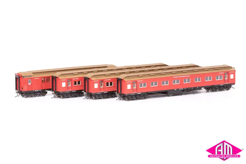 E Passenger Car The Overland, Carriage Red With Etched "The Overland" Nameplate - 4 Car Set Vps-37 1