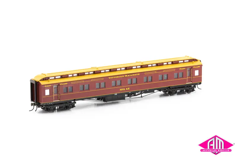E Passenger Car Victorian Railways Heritage Ae First Class Car, Brown With Pinstriping & 4 Wheel Bogie, 2-Ae - Single Car Vpc-37 1