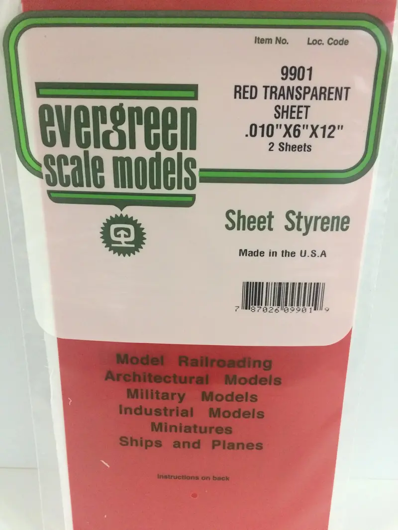 Evergreen - Eg9901 - Polystyrene Sheet - Transparent Red - 0.010" - 2Pc 1