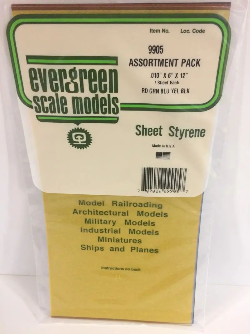 Evergreen - Eg9905 - Polystyrene Sheet - Colour Assortment Pack - 0.010" - 5Pc 1