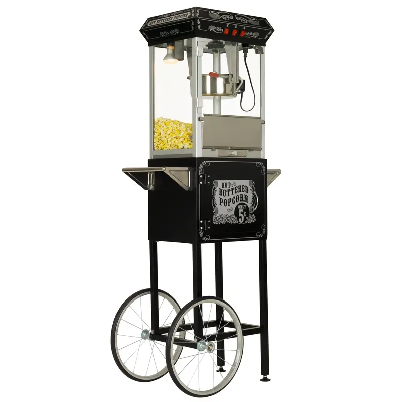 Funtime Ft862cb 8Oz Black Popcorn Popper Machine Maker Cart Vintage Style 1