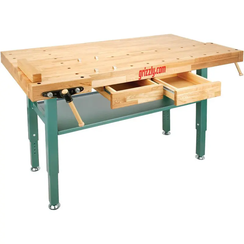 Grizzly T10157 Heavy-Duty Oak Workbench With Steel Legs 1