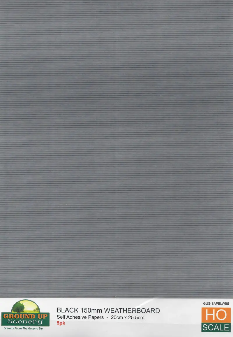 Ground Up - Self Adhesive Paper - 150Mm Weatherboard Black - 5Pc (Ho Scale) 1