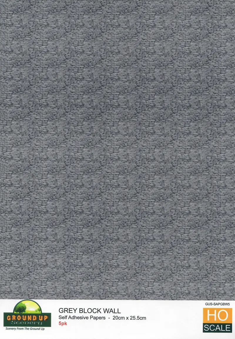Ground Up - Self Adhesive Paper - Block Wall Grey - 5Pc (Ho Scale) 1