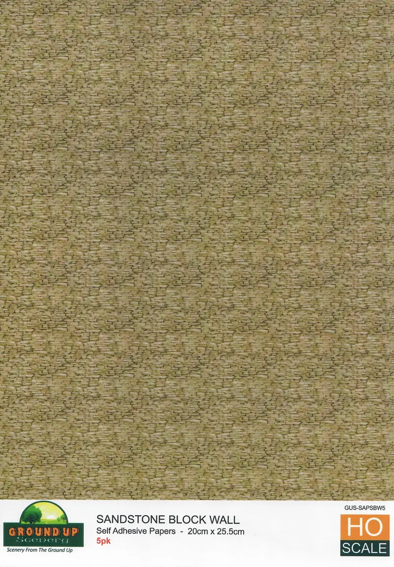 Ground Up - Self Adhesive Paper - Sandstone Block Wall - 5Pc (Ho Scale) 1