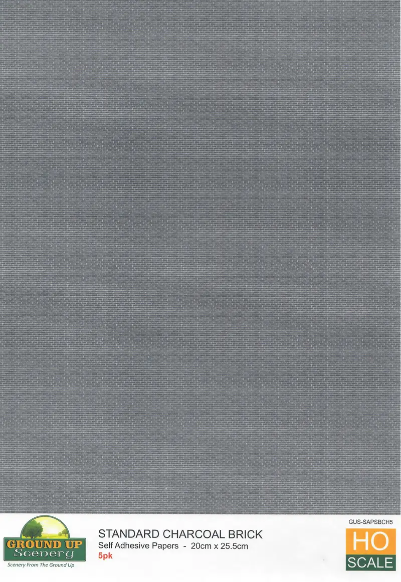 Ground Up - Self Adhesive Paper - Standard Brick Charcoal - 5Pc (Ho Scale) 1