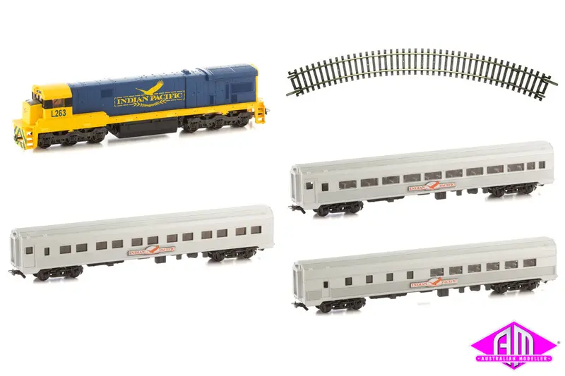 Indian Pacific C30 Loco & 3 Budd Cars Set (With Track) Ho Scale 1