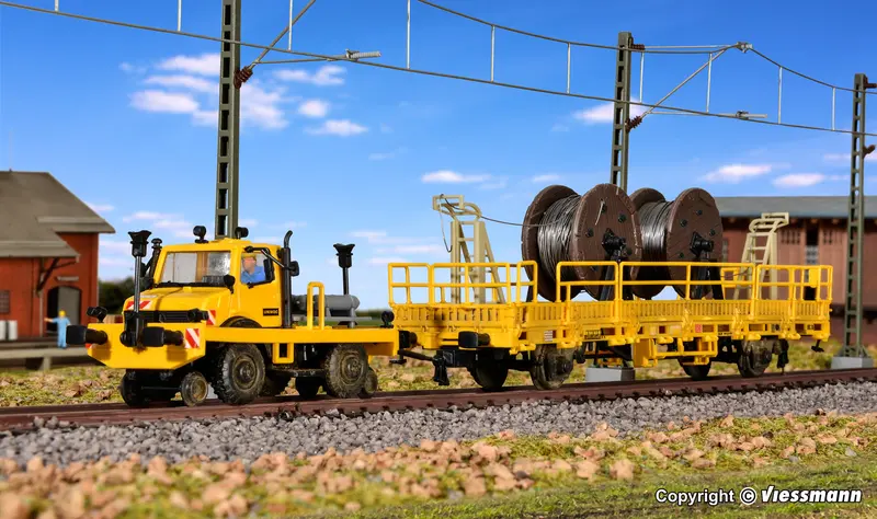 Kibri - 16062 - Two-Way Unimog With Push-Pull Frame And Low Side Car For Catenary Construction Kit (Ho Scale) 1