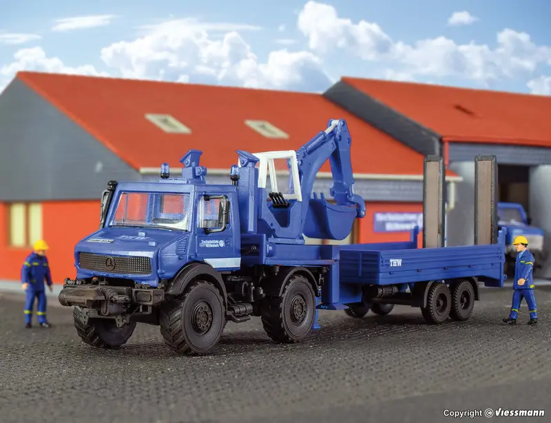 Kibri - 18478 - Thw Unimog With Excavator And Trailer Kit (Ho Scale) 1
