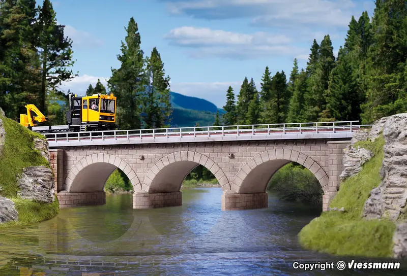 Kibri - 39721 - Stone Arch Bridge Kit With Ice Breaking Pillars - Straight - Single Track (Ho Scale) 1