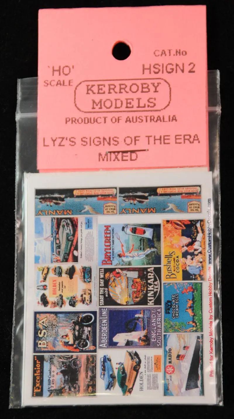 Km-Hsign02 Lyz's Signs Of The Era Mixed - Car, Ship, Motorcycle, Tea, Hair Cream (Ho Scale) 1