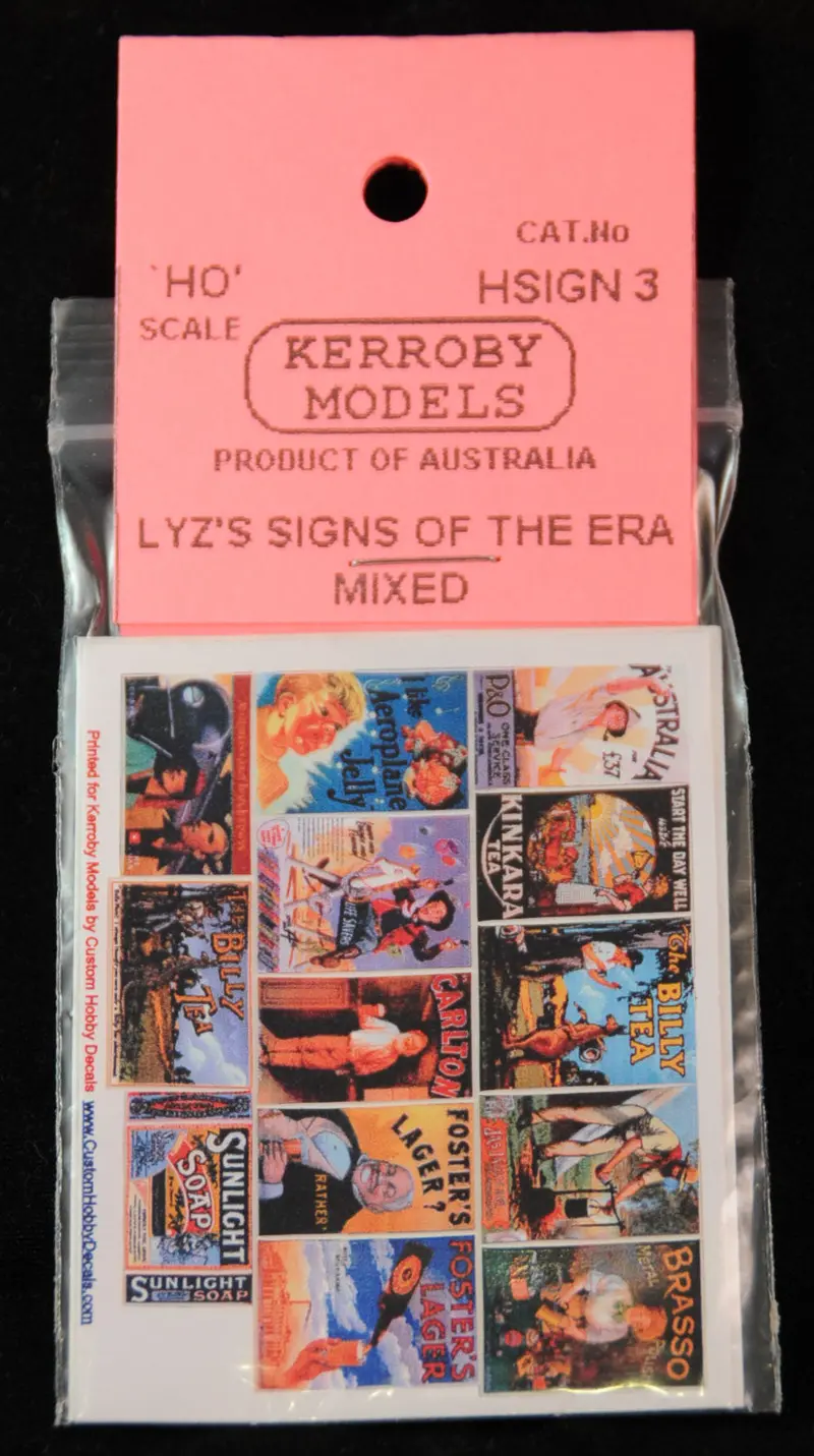 Km-Hsign03 Lyz's Signs Of The Era Mixed - Tea, Victorian Beer, Jelly, Soap, Brasso (Ho Scale) 1