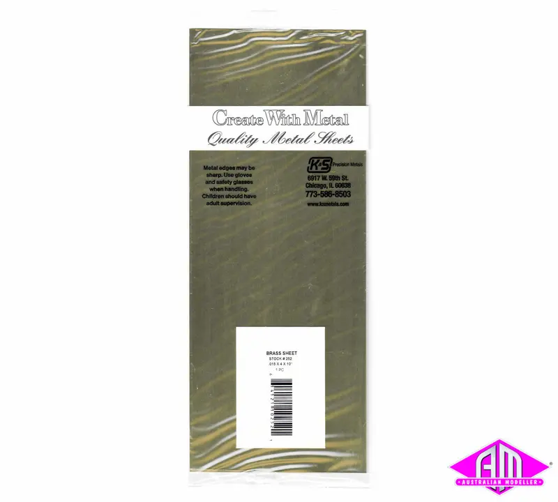 K&S - #252 - Brass Sheet - 0.016 X 4" X 10" (0.406 X 102 X 254Mm) 1Pc 1