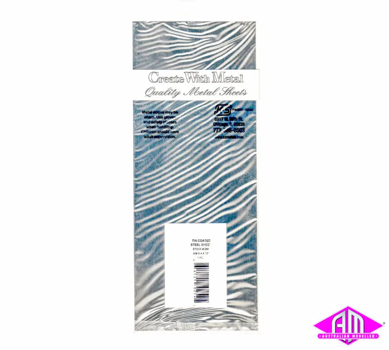 K&S - #254 - Tin Coated Steel Sheet - 0.008 X 4"X 10" (0.203 X 102 X 254Mm) 1Pc 1