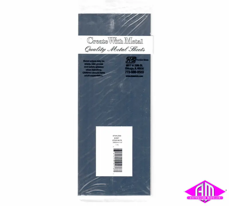 K&S - #276 - Stainless Steel Sheet - 0.018 X 4" X 10" (0.457 X 102 X 254Mm) 1Pc 1