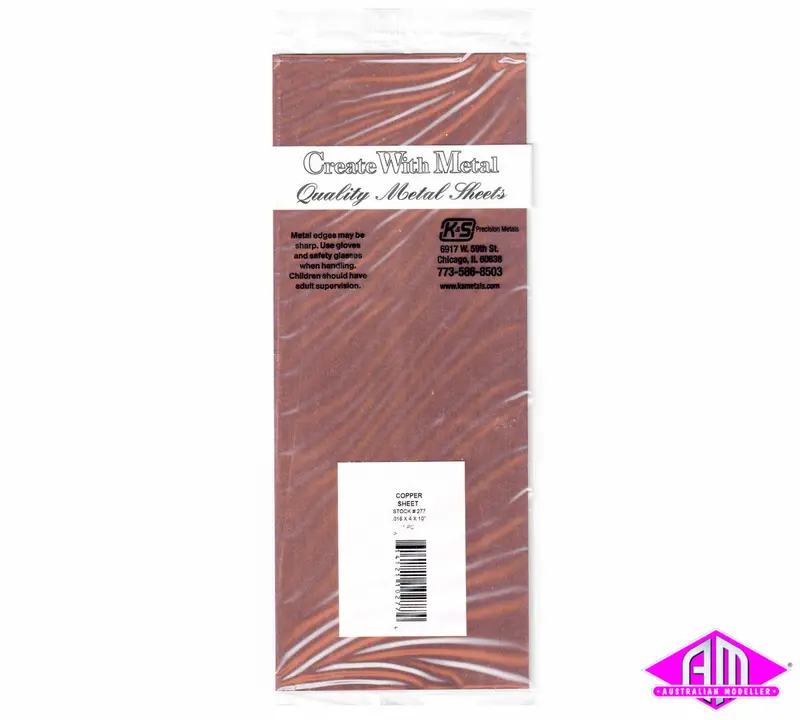 K&S - #277 - Copper Sheet - 0.016 X 4" X 10" (0.406 X 102 X 254Mm) 1Pc 1