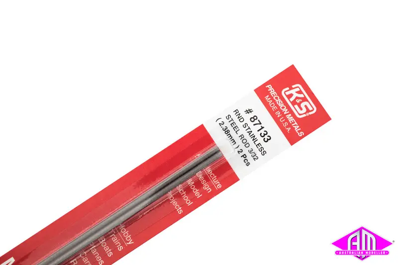 K&S - #87133 - Stainless Steel Rod - Round - 3/32" 2.38Mm (2Pc) 1