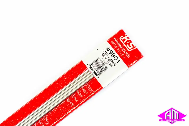 K&S - #9801 - Aluminium Tube - Round - 2Mm X 0.45Mm (4Pc) 1