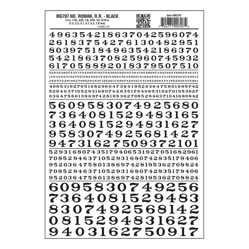 Mg707 - Dry Transfer Numbers - Roman R.R. Black (1.5Mm To 7.9Mm) 1
