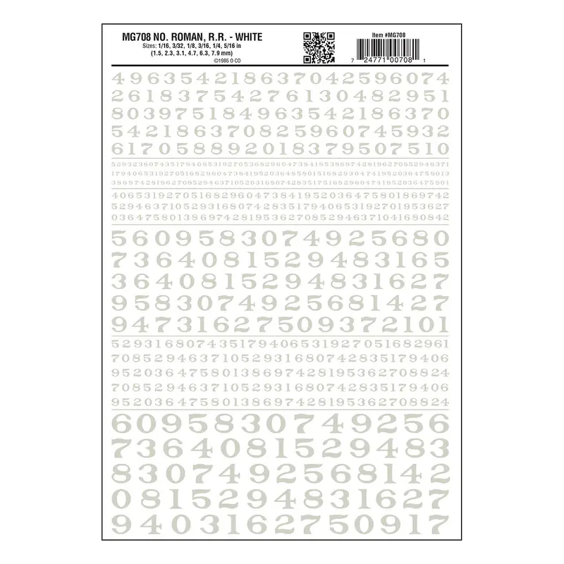 Mg708 - Dry Transfer Numbers - Roman R.R. White (1.5Mm To 7.9Mm) 1