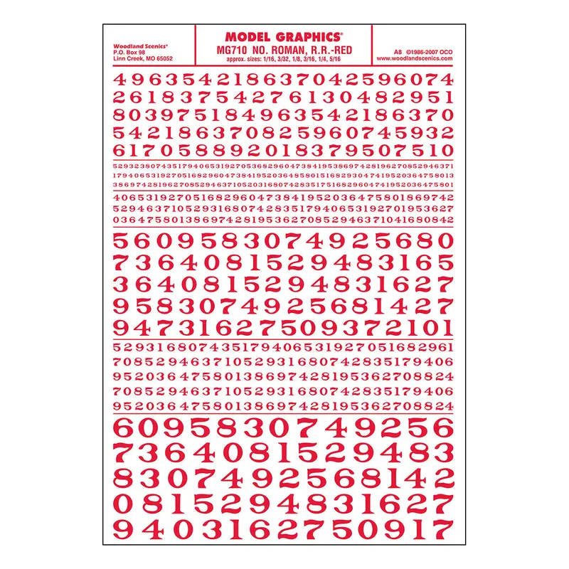 Mg710 - Dry Transfer Numbers - Roman R.R. Red (1.5Mm To 7.9Mm) 1