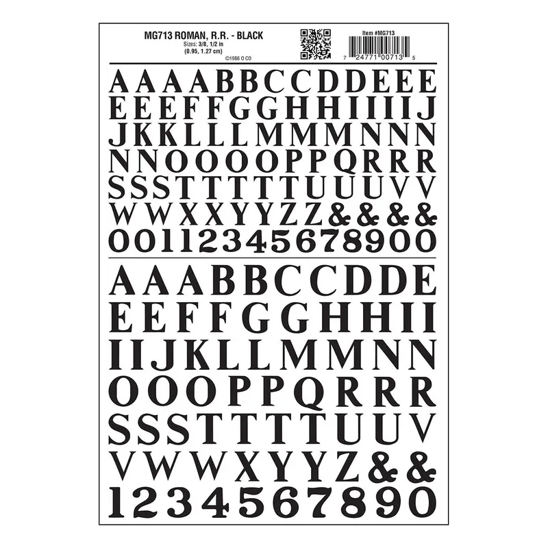 Mg713 - Dry Transfer Lettering - Roman R.R. Black (9.5Mm To 12.7Mm) 1