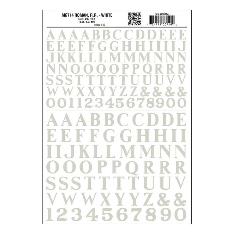 Mg714 - Dry Transfer Lettering - Roman R.R. White (9.5Mm To 12.7Mm) 1