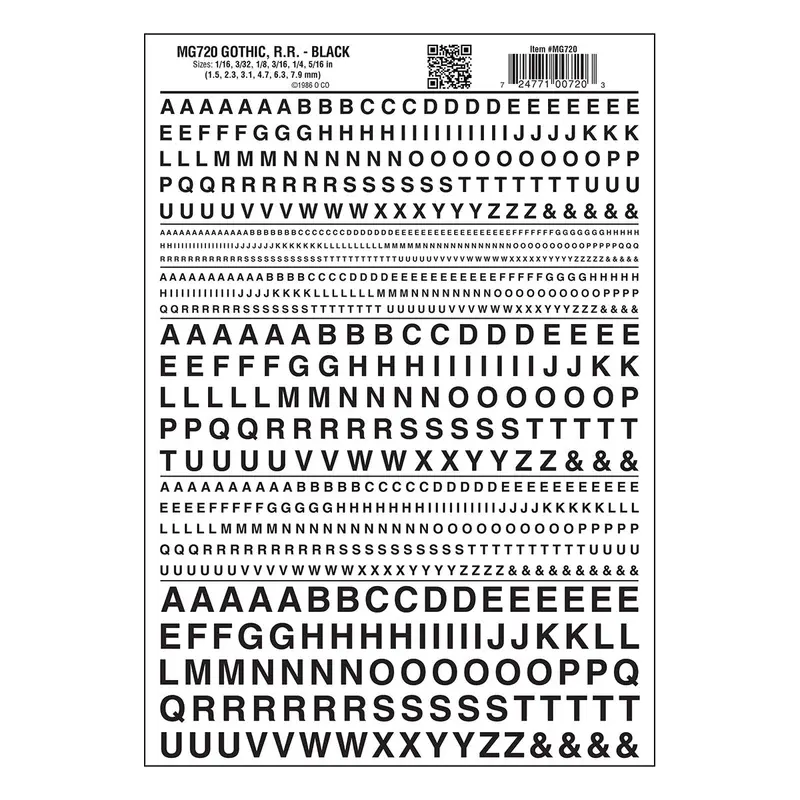 Mg720 - Dry Transfer Lettering - Gothic R.R. Black (1.5Mm To 7.9Mm) 1