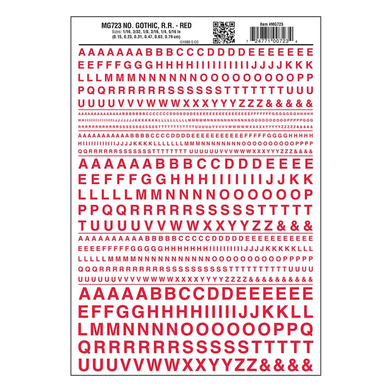 Mg723 - Dry Transfer Lettering - Gothic R.R. Red (1.5Mm To 7.9Mm) 1