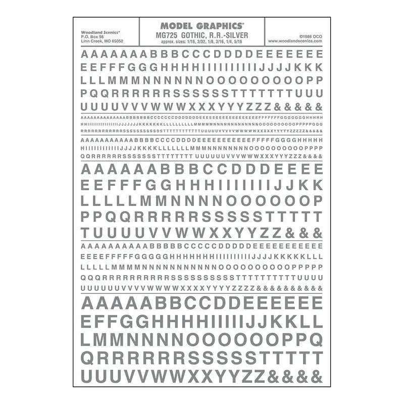 Mg725 - Dry Transfer Lettering - Gothic R.R. Silver (1.5Mm To 7.9Mm) 1