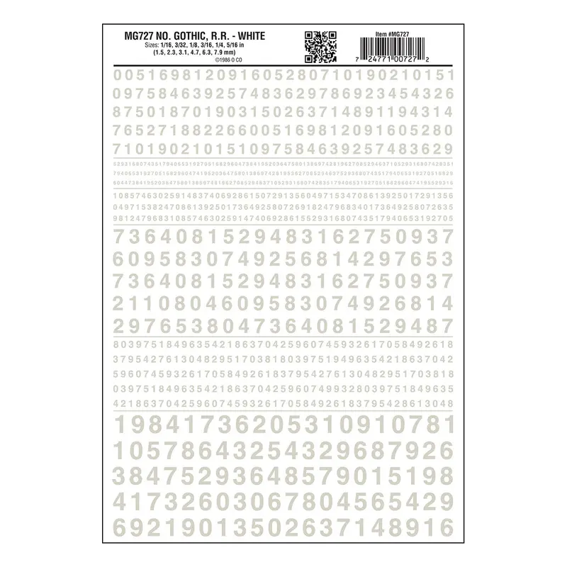 Mg727 - Dry Transfer Numbers - Gothic R.R. White (1.5Mm To 7.9Mm) 1