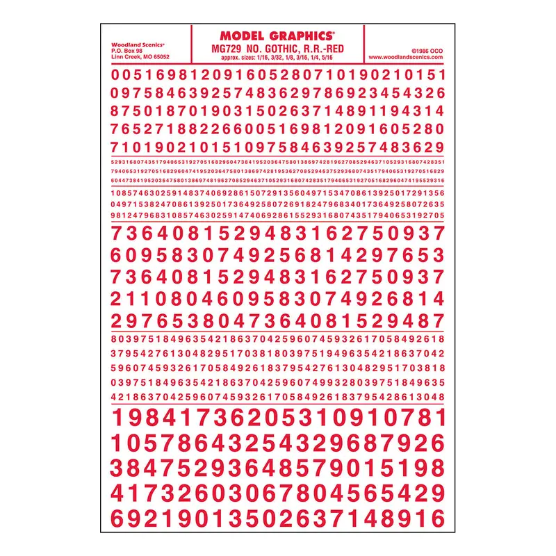 Mg729 - Dry Transfer Numbers - Gothic R.R. Red (1.5Mm To 7.9Mm) 1
