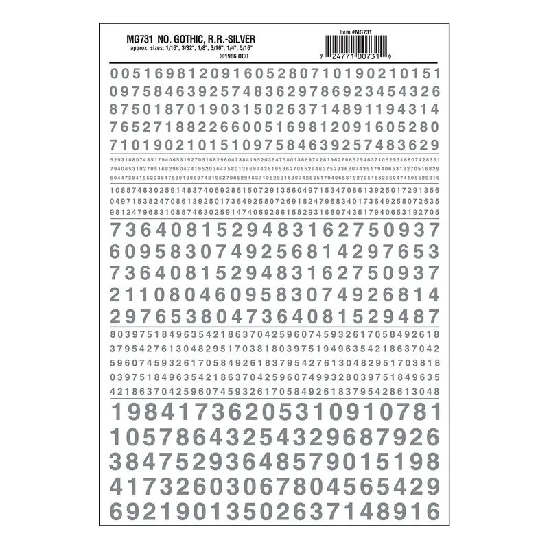 Mg731 - Dry Transfer Numbers - Gothic R.R. Silver (1.5Mm To 7.9Mm) 1