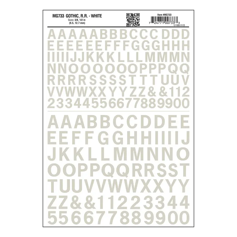 Mg733 - Dry Transfer Lettering - Gothic R.R. White (9.5Mm To 12.7Mm) 1